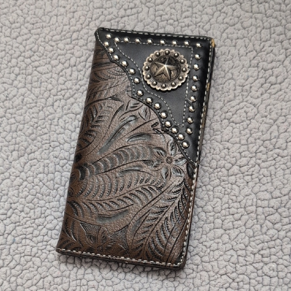 Brown and Black Leather Key Holder with Embossed Design